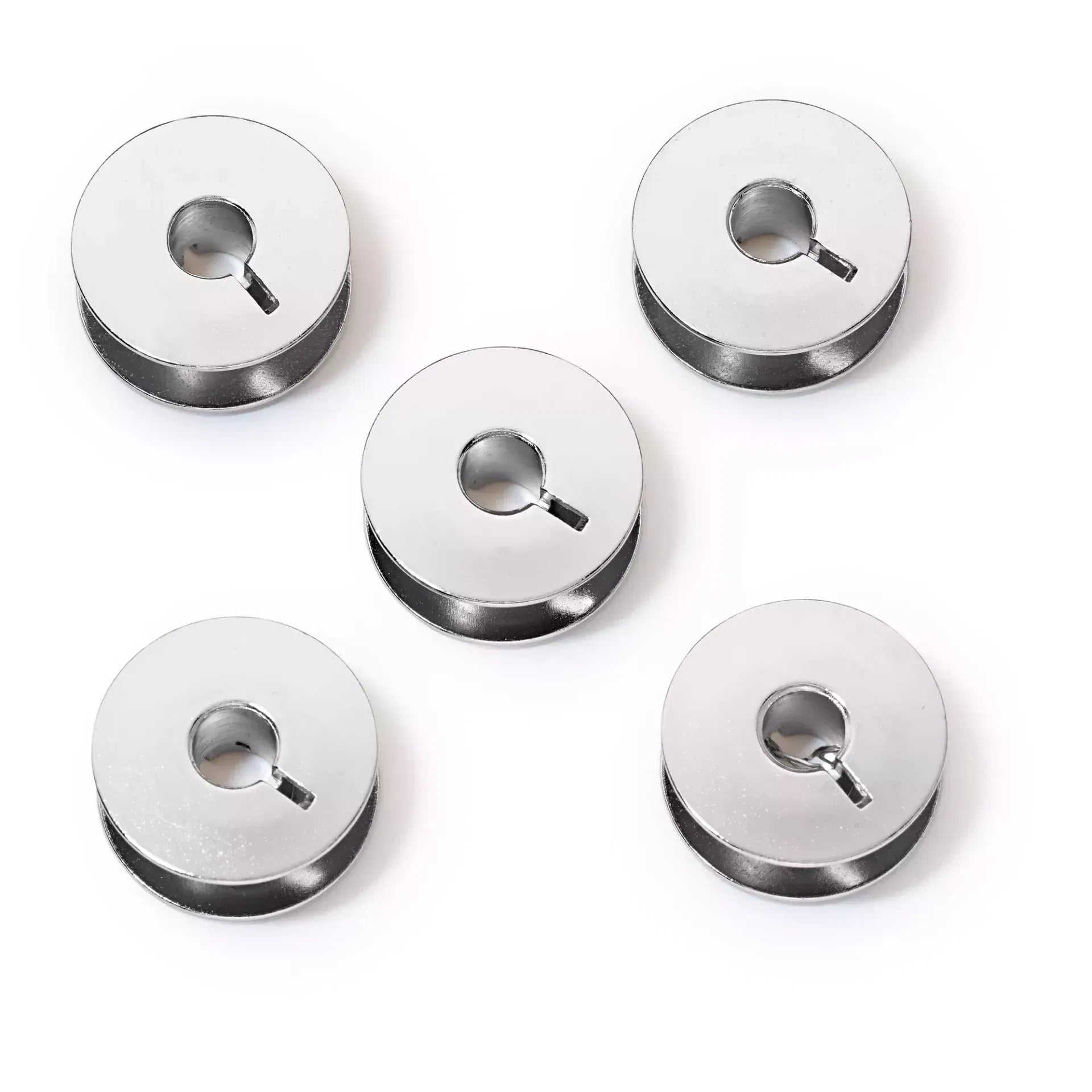 Metal sewing machine bobbins for rotary bobbin holders