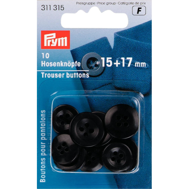 Trouser buttons 15-17 mm Black 10-pack Prym